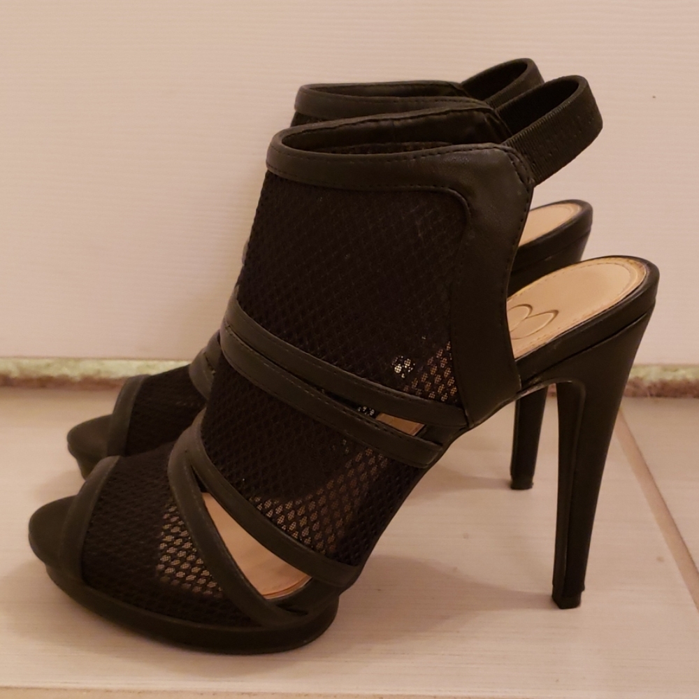 Jessica Simpson Black leather and mesh stilettos